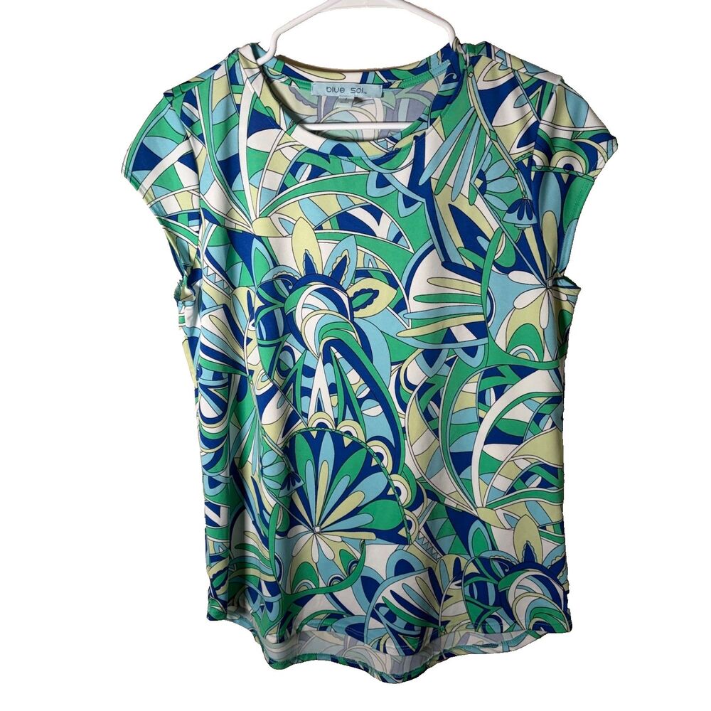 Blue Sol T-Shirt Women's Large Printed Short Sleeve Colorful Crew Neck Top